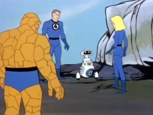 The Thing, Mr. Fantastic, H.E.R.B.I.E. and Invisible Girl. Wait. Something's wrong here.